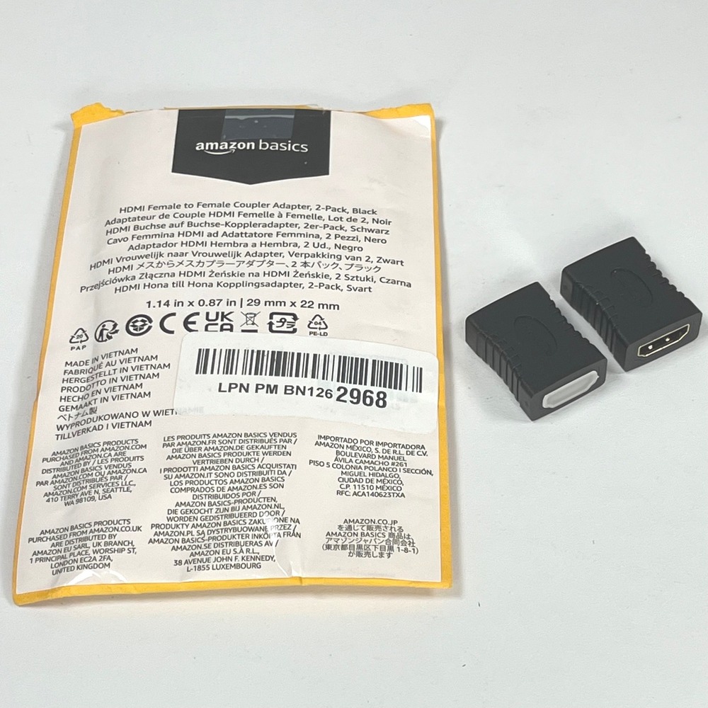 Amazon Basics HDMI Female to Female Coupler Adapter 2-Pack Black Extender Joiner